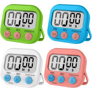 Eryi-4 Pièces Minuteur De Cuisine Avec 4 Couleurs, Chronometre Minuteur Magnétique, Chronometre Avec Grand Écran Lcd, Timer Enfant Pour Cuisine, Étudier,Gymnase - Neuf