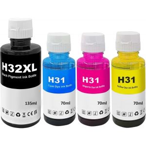 31 32XL Encre Compatible avec HP31 32XL Bouteille d'encre Multipack pour Smart Tank 5105 7005 7006 7305 7306 7605; Smart Tank Plus 315 319 455 515 (4-Pack,Noir Cyan Magenta Jaune) - Neuf
