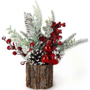 Mini sapin de Noël artificiel de table, verdure de pommes de pin aux baies rouges, décoration de cheminée d'intérieur (rouge) - Neuf