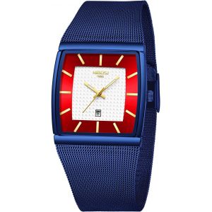 Montre Pour Homme De Luxe Militaire &Eacute;tanche &Agrave; Quartz Analogique Carr&eacute;e Avec Bracelet En Acier Inoxydable Et Calendrier De La Date.[J248] - Neuf