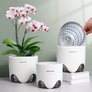 Lot De 2 Pots À Orchidée De 12 Cm Avec Trous,Double Couche En Plastique Imitation Céramique Pour Une Bonne Circulation De L'air,Pot À Orchidée Transparent Assorti À Un Récipient Décoratif - Neuf