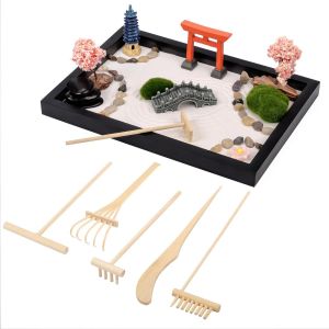 MEVRONISSHOP-Kit Jardin Zen Miniature Japonais - 20 x 28 cm - Coffret Cadeau Jardin Japonais avec Sable, 6 Outils & 11 Éléments - Décoration de la Maison ou du Bureau - Accessoires pour la Méditation - Neuf