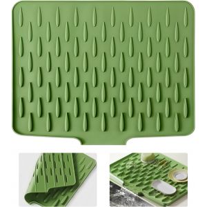 Kalanka-Tapis Egouttoir Vaisselle Silicone 36x28cm, Tapis D'&eacute;gouttoir En Silicone Antid&eacute;rapant R&eacute;sistant &Agrave; La Chaleur, Mat Vidange Inclin&eacute;, Facile &Agrave; Nettoyer, Pour Plan De Travail De Cuisine,Vert - Neuf