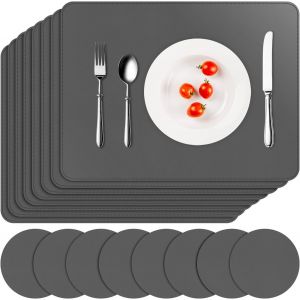 Eryi-Lot De 16 Sets De Table Lavable, 8 Pièces Sets De Tables Et 8 Pièces Dessous De Verres Pvc, Antidérapant Imperméables Résistant À La Chaleur, 41 X 31 Cm (Gris Foncé) - Neuf