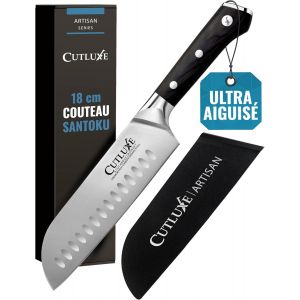Checarzhn--No1-Couteau Japonais - 18 Cm Couteau Professionnel Santoku Avec Fourreau - Lame Professionnelle En Acier Allemand À Forte Teneur En Carbone - Couteaux De Découpe Pour La Cuisine - Série Ar - Neuf