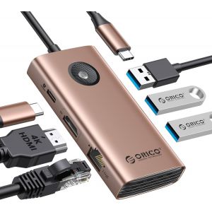 Station d'accueil,6 en 1 USB C Docking Station avec HDMI 4K + PD100W + 3 x USB3.0+Ethernet,Adaptateur multiport USB Hub pour MacBook/Dell/HP/Surface/Lenovo,Rose Gold - Neuf