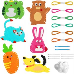 Eryi-Kit De Couture Enfant, 6 Pcs Kits De Couture En Feutre De Animal, Ensemble D'artisanat Et De Couture Pour Enfant Cadeau De Bricolage, Éducatif Jouets À Coudre Pour Débutants (Poupée Animal) - Neuf
