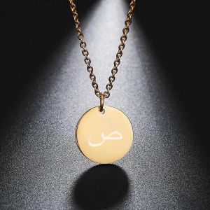 Lettre Arabe Rond Pendentif Collier Pour Femmes Acier Inoxydable Alphabet Arabe Collier Ras De Cou Bijoux 2024 Cadeau De Noël - Neuf