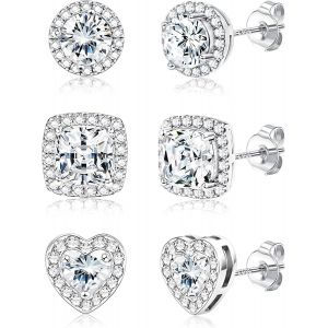 Kal-Boucles D'oreilles Femme En Argent 925 Plaqu&eacute; Or 18 Carats Clou D'oreilles Ensemble Zirconium Rond Carr&eacute; Coeur Brillant Grand Diamant Boucles D'oreilles Clou Argent/Or - Neuf