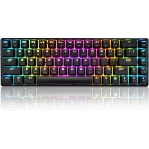 T8 RGB 60% Clavier M&eacute;canique, Clavier de Jeu Filaire Layout Compacte 65%, 18 LED RVB Chroma R&eacute;tro&eacute;clair&eacute;es, QWERTY Mini 68 Touches Full Key Anti-ghosting Pour PS4, Xbox, PC, MAC - Blue Switch/Black - Neuf