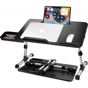 SUBZONAL-Table pour Ordinateur Portable - R&eacute;glable en Hauteur - Angle r&eacute;glable - Pliable avec tiroir - Support de Tablette - Table pour lit, canap&eacute;, canap&eacute;, Sol - 53 x 30 cm - Noir - Neuf