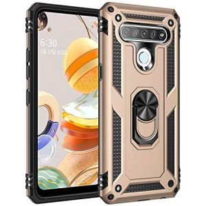 Kal-Coque Pour Lg K61/Lg Q61/Lg Q630, + Verre Trempé Double Couche Hybride Ultra Armure Housse Étui De Protection Antichoc Armor Bumper Cover Pour Lg K61/Lg Q61/Q630 Avec Stand, Or - Neuf