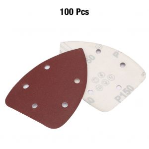 Lot de 100 tampons de papier abrasif triangulaires en alumine a 5 trous (150#) - Neuf