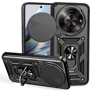 Kal-Coque Compatible Avec Zte Blade A75 5g / Zte Nubia Focus 5g (6.6") Pc Dur Et Tpu Silicone Housse Couverture Avec 360°Degrés Support Rotatif Étui Case Cover Noir - Neuf