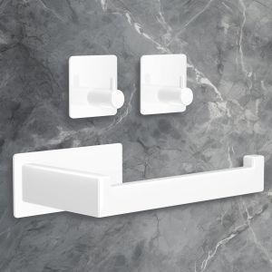 Porte Papier Toilette,Acier Inoxydable Support Papier Toilette Mural,1 Pièces Porte-Papier Hygiénique+2 Pièces Crochet Adhésif 3M,Sans Perçage,Anti-Rouille pour Salle De Bain Cuisine -Blanc - Neuf