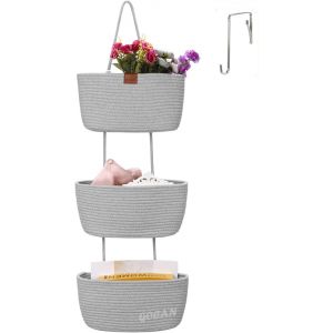 Cmwx-Rangement Suspendu Rangement Jouet, Panier Suspendu &Agrave; 3 Niveaux En Corde De Coton Tiss&eacute;, Panier Suspendu Rangement Pour Ranger Les Chambres D'enfants, Les Salles De Bains Et Les Chambres - Neuf