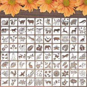 Trahoo-80 Pochoirs De Peinture Animaux Et Plantes, 7.6cm, Réutilisables, Modèle Pour Diy Scrapbooking, Bois, Meubles, Mur, Maison, Décor - Neuf