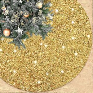 Jupe de sapin &agrave; paillettes dor&eacute;es de 91 cm (36 pouces), tissu paillet&eacute;, tapis de sapin de No&euml;l, jupe de sapin scintillante pour sapin artificiel, No&euml;l et Halloween - Neuf