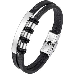 Kal-Lot De 2 Bracelets En Cuir Noir Et Argent Personnalis&eacute; Bracelet D'amiti&eacute; Bracelet En Cuir Tress&eacute; Cadeau Pour Homme Et Femme - Neuf