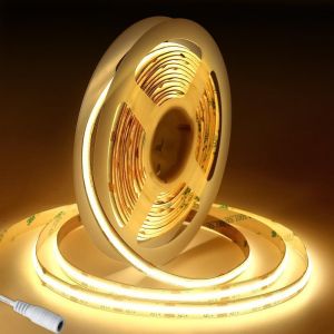12v Bande Led Cob 3000k, 5m Flexible Strip 8mm De Large, 480leds/M D&eacute;coupable Ruban Bandeau, Pour &Eacute;clairage De Chambre &Agrave; Coucher, Cuisine, Projet Diy (Alimentation Non Incluse) - Neuf