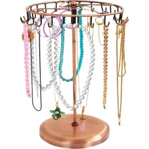 Présentoir à bijoux ancien pivotant en métal cuivré (23 crochets) - H34,8 x L20,5 cm - Tour de présentation de bijoux - Support pour colliers, bracelets, bagues et boucles d'oreilles - Neuf