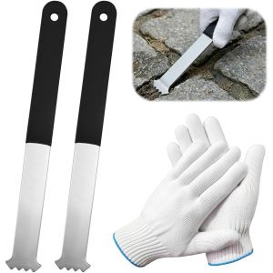 KALANKA-Ensemble De 2 Outils De Retrait De Pav&eacute;s, Kit De D&eacute;pose De Pav&eacute;s, 2 Outils Extracteurs en Acier avec Poign&eacute;e Ergonomique + Gants Et Bo&icirc;te De Rangement pour Jardin Terrasse - Neuf