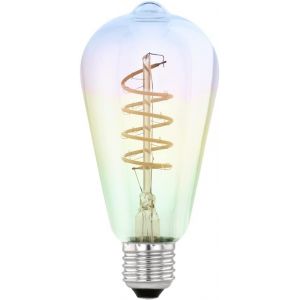 Kal-Lampe Led E27 Dimmable Forme De Piston, Filament Vintage Spirale, Ampoule Edison Multicolore Effet Arc En Ciel, 4 Watts, 200 Lumens, Blanc Chaud, 2000 Kelvin, St64, Ø 6,4 Cm - Neuf