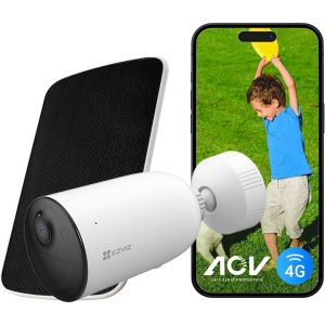 CB3 Kit 4G Caméra Surveillance Extérieure sans Fil avec Batteries Rechargeable, 2K AOV, Détection de Forme Humain/Véhicule, Vision Nocturne Couleur, Audio Bidirectionnel, Défense Active, IP66 - Neuf