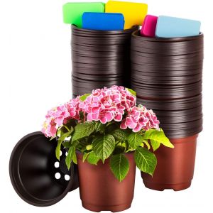 ERYI-100 Pcs Pot De Fleur Plastique 10Cm Godets Pour Semis Godet De Rempotage Godet Semis Pot Semis Plastique Potager Pot Plante Et 100 Pcs Plantes Tags Pour Jardin Interieur Extérieure - Neuf