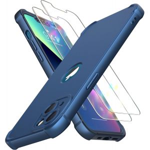 Maa-Coque Pour Iphone 13 Mini + 2 Pièces Verre Trempé Protection Écran, 2 En 1 Antichoc Souple Silicone Tpu Arrière Rigide Pc Avant Housse De Protection Pour Iphone 13 Mini 5,4"" Bleu - Neuf