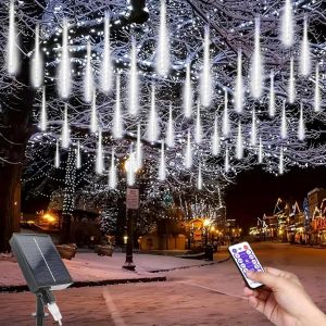 TIANYI-Solaire Météores Pluie Lumières, 11.8 Inch 10 Tubes 240 LEDs Guirlande de Noël étanche, Guirlande Pluie Meteore Extérieure pour Halloween, Sapin de Noël, Mariage, Jardin, Fenêtre - Neuf