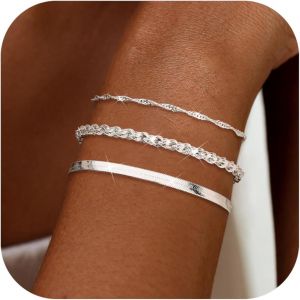 Eryi-Lot De 3 Bracelet Femme Argent 925 Fermoir Bracelet Réglables Empilables Bracelets Chaîne Serpent Bracelets En Argent Bijoux Cadeau Femme Avec Boîte Cadeau - Neuf