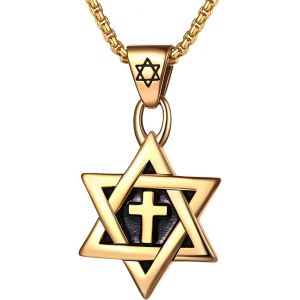 Kal-Collier Acier Inoxydable Unisexe: Collier Homme Femme Étoile De David Et Croix Israélite Pendentif Hexagonal Style Mode Simple Bijoux Amulette - Cadeau Anniveraire - Neuf