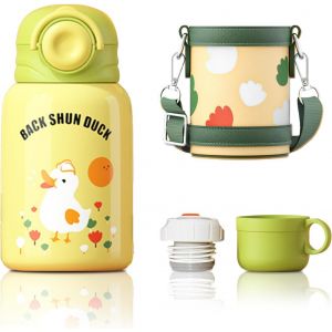 Tzf-Gourde Thermique Pour Enfants 450 Ml En Acier Inoxydable Sans Bpa U2013 Compatible Pour Les Enfants De 1 À 6 Ans U2013 Avec 2 Bouchons Et Sac Porte-Bouteilles Inclus U2013 Convient Pour Une Ut - Neuf