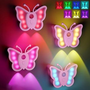 Veilleuse Detecteur De Mouvement,4 Pi&egrave;ces Veilleuse Enfant,Veilleuse Rechargeable,Veilleuse Papillon Rechargeable,Avec 7 Modes De Couleur,Pour Escaliers,Chambres,Couloirs,Cuisines - Neuf