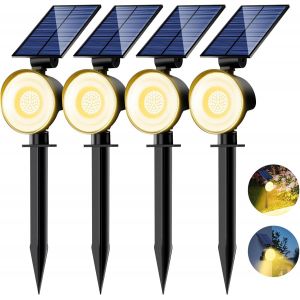 Spot Solaire Eexterieur Lot De 4, Lampe Solaire Jardin 53 Led/3 Modes, &Eacute;tanche R&eacute;glable Lumiere Solaire Puissant Pour Arbre Chemins Murale[Blanc Chaud] - Neuf
