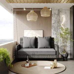 Balan&ccedil;oire De Jardin, Rotin Gris, Coussin D'assise Gris, 2 Places, Avec Coussins D'assise Et De Dossier, Amovibles, Lavables - Neuf