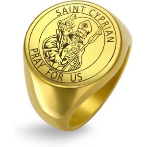 Asas-Amaxer Bague Chevalière Saint Cyprien Pour Homme Saints Protection Religieuse Amulette Acier Inoxydable Punk Déclaration Bague - Neuf
