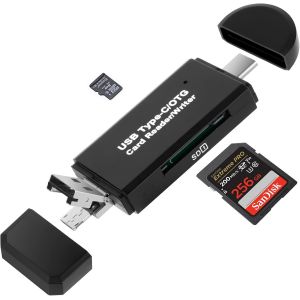 Lecteur de Carte SD, 3 en 1 USB 2.0 et USB C Adaptateur Carte SD/Micro SD M&eacute;moire, ABS Micro SD USB Card Reader pour Micro SD/SDHC/SDXC/MMC, Compatible avec Mac, i-Phone 15, Camera, Android - Neuf