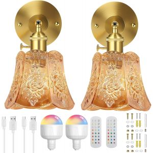 Subzonal-Lot De 2 Appliques Murales Led D'int&eacute;rieur Avec Ampoules - Lampe Murale Moderne Pour L'int&eacute;rieur - Batterie - Intensit&eacute; Variable - Dor&eacute; - Pour Chambre &Agrave; Coucher, Salon, Escalier, Couloir - Neuf