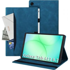 ELVORIX-Coque Samsung Galaxy Tab A11 8.7 Pouces 2025 Tablette en Cuir PU Adapt&eacute;e &agrave; Coque Samsung Galaxy Tab A11 8.7 Pouces 2025,Style en Cuir Classique avec Fonction Support,Bleu - Neuf