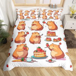 Simple (Sans Couette)-Bleu Gris-Housse De Couette Double Pour Enfants, Motif Capybara, Dessert, Gâteau Aux Fraises, Housse De Couette Étoilée, Motif Donut, Mignon, Amoureux Des Animaux, Rose - Neuf