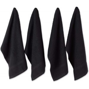 Eryi-Basic Terry Collection Lot De 4 Torchons Gaufrés, 38,1 X 66 Cm, Noir Uni - Neuf