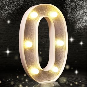 Eryi-Lumière Led À Paillettes Argentées En Forme De Chiffre 0 - Convient Pour Décoration De Fête D'anniversaire, Fête Prénatale, Arrière-Plan De Mariage - Décoration D'intérieur, 21,6 Cm - Argenté - Neuf