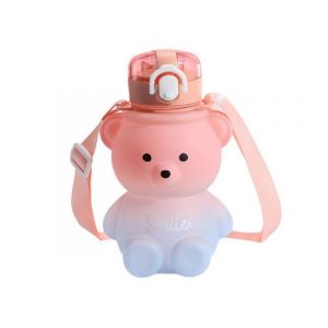 Bouteille D'eau En Forme D'ours 800 Ml Avec Paille &iquest; D&eacute;grad&eacute; Rose, Anti-Fuite, Sangle R&eacute;glable - Neuf