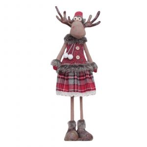 Renne suédois à longues pattes de Noël en peluche pour poupée, ornement, cerf, élan fait à la main, jouets, décoration de fête pour la maison, pour enfants-chapeau de lotus argenté - Neuf