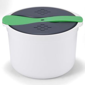 lbgwp60-Cu ur À Riz Pour Micro-Ondes, Cu ur Vapeur Pour Micro-Ondes De 2 L Avec Cuillère À Riz, Couvercle, Passoire Et Marmite À Vapeur, Cu ur Vapeur Résistant Aux Hautes Températures Pour La Maison - Neuf