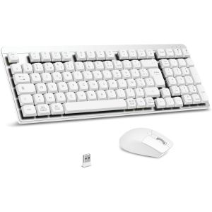 Clavier Souris Mécanique sans Fil, FA98 Low Profile Ensemble Clavier et Souris avec Interrupteur Rouge, Français AZERTY, Connexion 2.4Ghz, 98 Touches for Windows MacOS Computer PC-Argent - Neuf