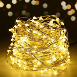 Kalanka-Guirlande Lumineuse No&euml;l &Agrave; 10m 100 Led Et &Agrave; Piles En Fil De Cuivre Pour &Eacute;clairage Int&eacute;rieur Et Ext&eacute;rieur, Chambre, D&eacute;coration De Mariage, F&ecirc;te, D&eacute;coration D'arbre (Blanc Chaud) - Neuf