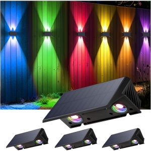 Applique Solaire Ext&eacute;rieur, Nouvelle G&eacute;n&eacute;ration 2025 Haut & Bas Applique Murale Solaire Blanc Rvb 1500mah Lampe Solaire Murale Ext&eacute;rieur Ip67 &Eacute;tanche 4 Articles 100 Lumens Pour Cl&ocirc;ture Jardin - Neuf